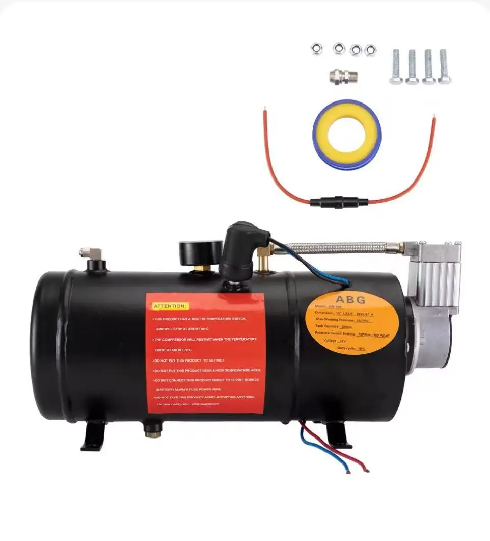 12V24V Air Compressor with 3L 6L Air Tank 150PSI for Truck Train Air Horn Pickup SUV Lorry Tire Inflator Pump with Hose Fittings