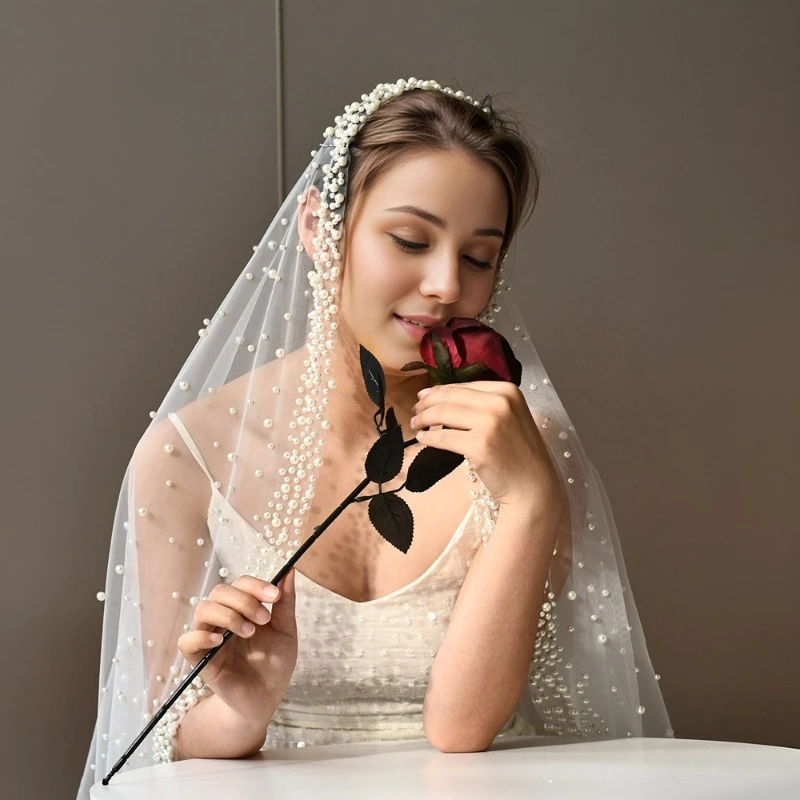 外国貿易花嫁ウェディングビーズ単層ロングベール