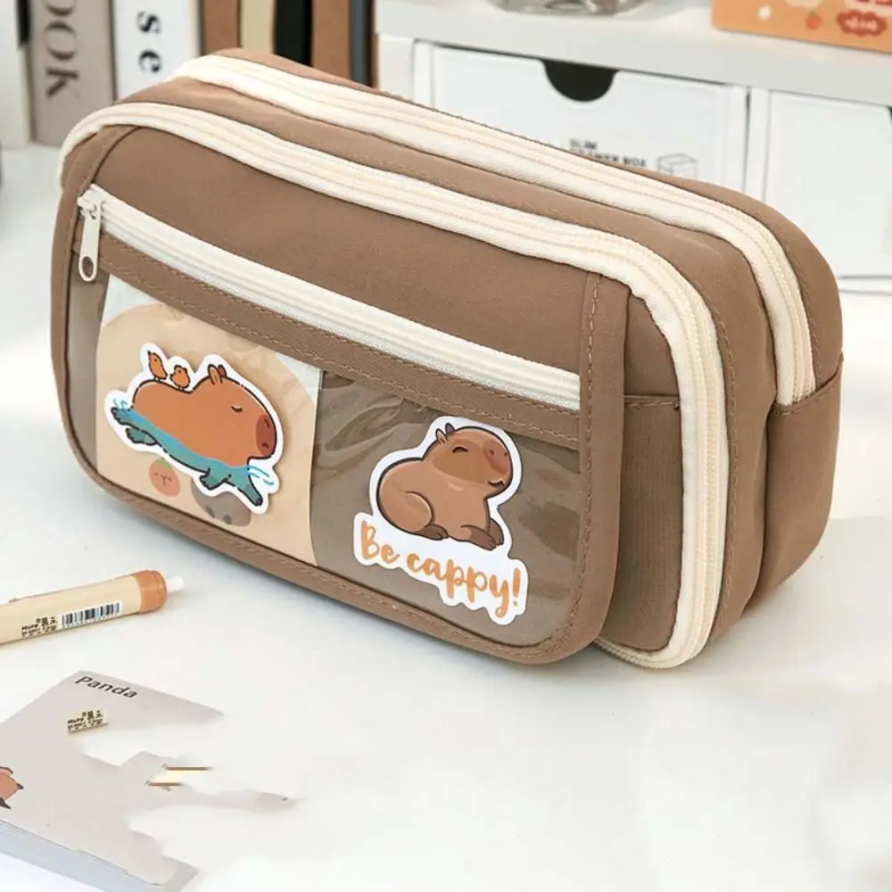 Large Capacity Panda Pencil Cases With Front Pocket Portable Cartoon Pencil Case Multifunctional Capybara Stationery Storage Bag