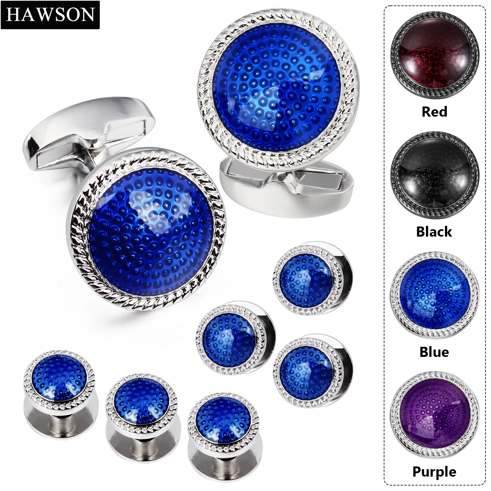 

HAWSON Tuxedo studs and cufflinks set for Men, Enamel cuff links Set Gifts or Jewelry for Men, Wedding Accessories, Designed