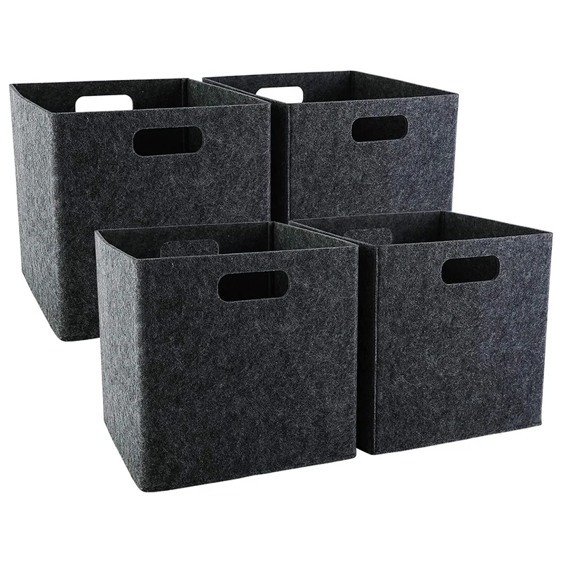 

Foldable Storage Squares 4 Pack, Square Storage Bins with Dual Handles, Felt Storage Baskets for Square Dark Grey