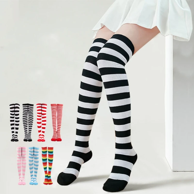 

Women Striped Over Knee High Socks Arm Sleeve Gloves Set Lolita Long Thigh High Socks Sweet Cute Plus Size Overknee Socks Gift