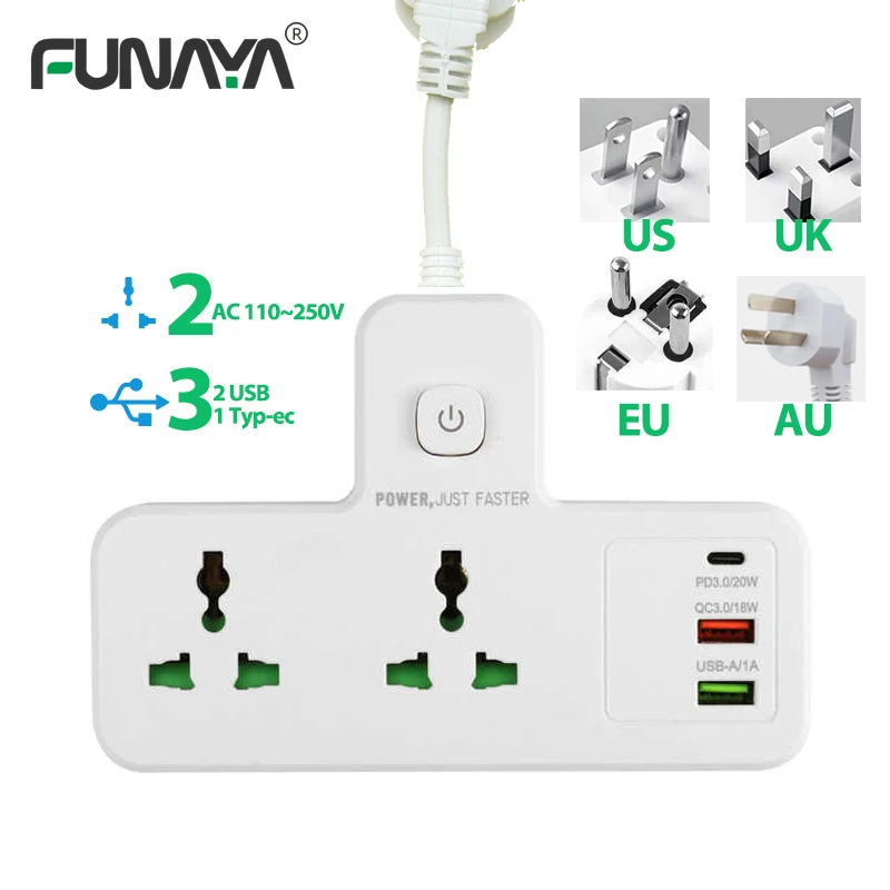 

Universal Power Strip Extension Expansion Power Socket with Usb Type-c AC100-250V EU US AU UK Multi Plug Outlet Electric Smart