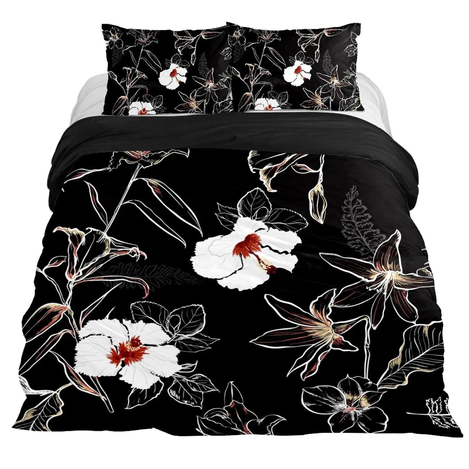 Blooming Lily Flowers Duvet Covers Set Full Size Soft Comforter Bedding Set for Kids Women Men, 1 Duvet Cover and 2 Pillowcase