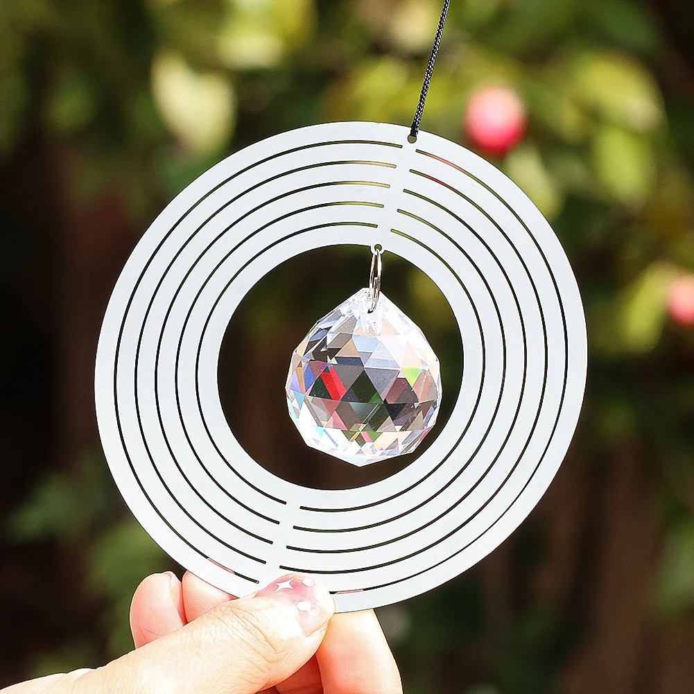 Lighted Ball Windmill Suncatcher Metallic Circle Weathervane Crystal Curtain Charms Garden Bird Repellers Hanging Decorations - view 4
