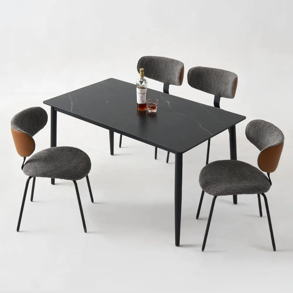 moderna tavolo da pranzo in pietra sinterizzata nera da 55" con gambe in metallo per 4, stile minimalista