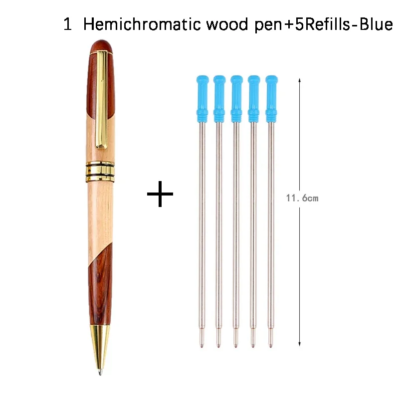 Luxury Retro Wooden Ballpoint Pen Set Blue/Black Refilling Creative Rotary Type Business Signature Pens School Office Stationery