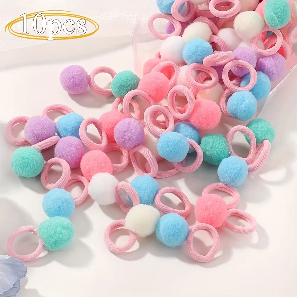 10pcs/Set Plush Ball Elastic Hairbands for Girls Rubber Band Scrunchie Hair Ties Baby Hair Accessories Children Sweets Clip