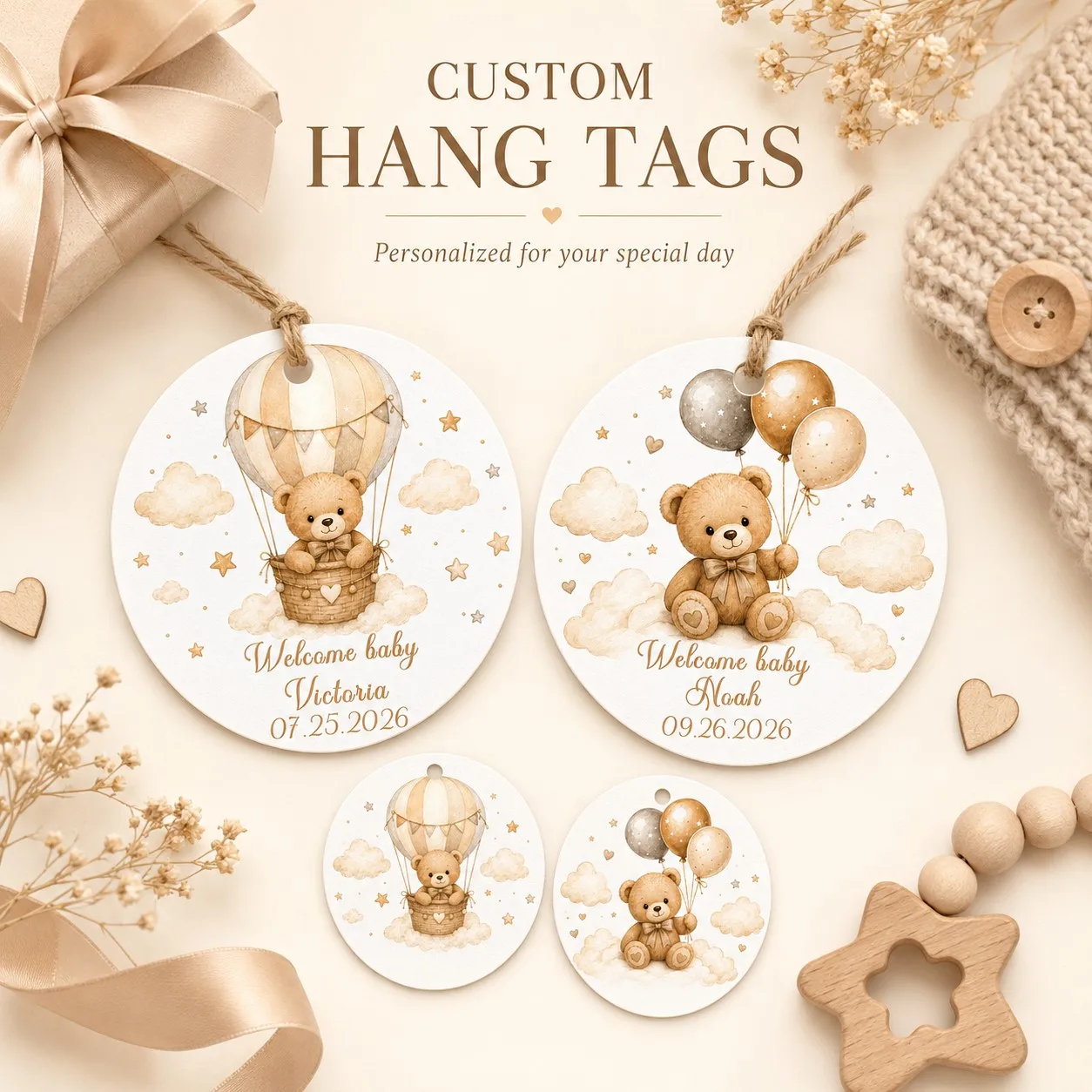Custom Baptism Tags, Includes 10m Strings, Baptism Labels, Holiday Gift Tags, Birthday Tags / Party Tags, Custom Sweet and Happy Birthday Tags, Suitable for Birthdays, Baptism Parties, Name Tags, Party Decorations, Price Tags, Suitable for Stores, Gift Packaging, Gifts for Daughters and Sons