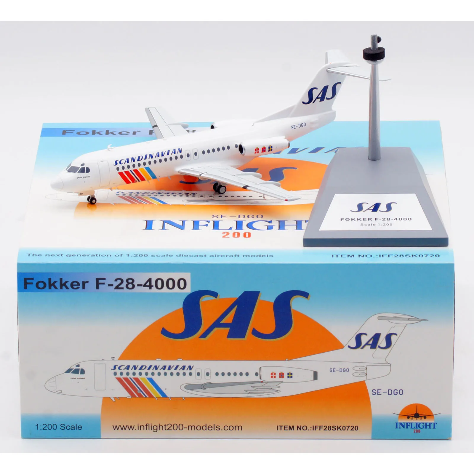 

IFF28SK0720 Alloy Collectible Plane Gift INFLIGHT 1:200 Scandinavian Airline SAS FOKKER F-28-4000 Diecast Aircraft Model SE-DGO