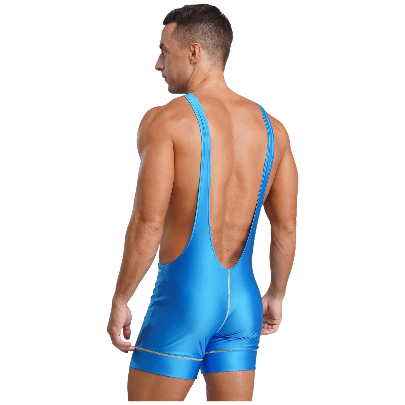 

Men Glossy Wrestling Singlets Bodysuit Mankini Leotard Backless Boxer Shorts Jumpsuit for Gym Boxing Sports Yoga Workout Fitness