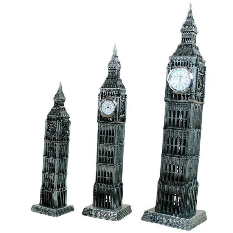 New 4 Color Design 3D Metal Famous Landmark Building Model Antique London Big Ben Statue Souvenir Gift Home Decor With Clock