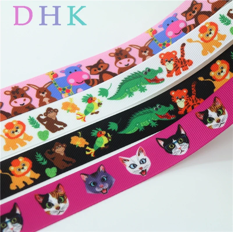 DHK 7/8'' 5yards animals cat zoo printed grosgrain Ribbon Accessory hairbow headwear decoration Wholesale OEM DIY C1514