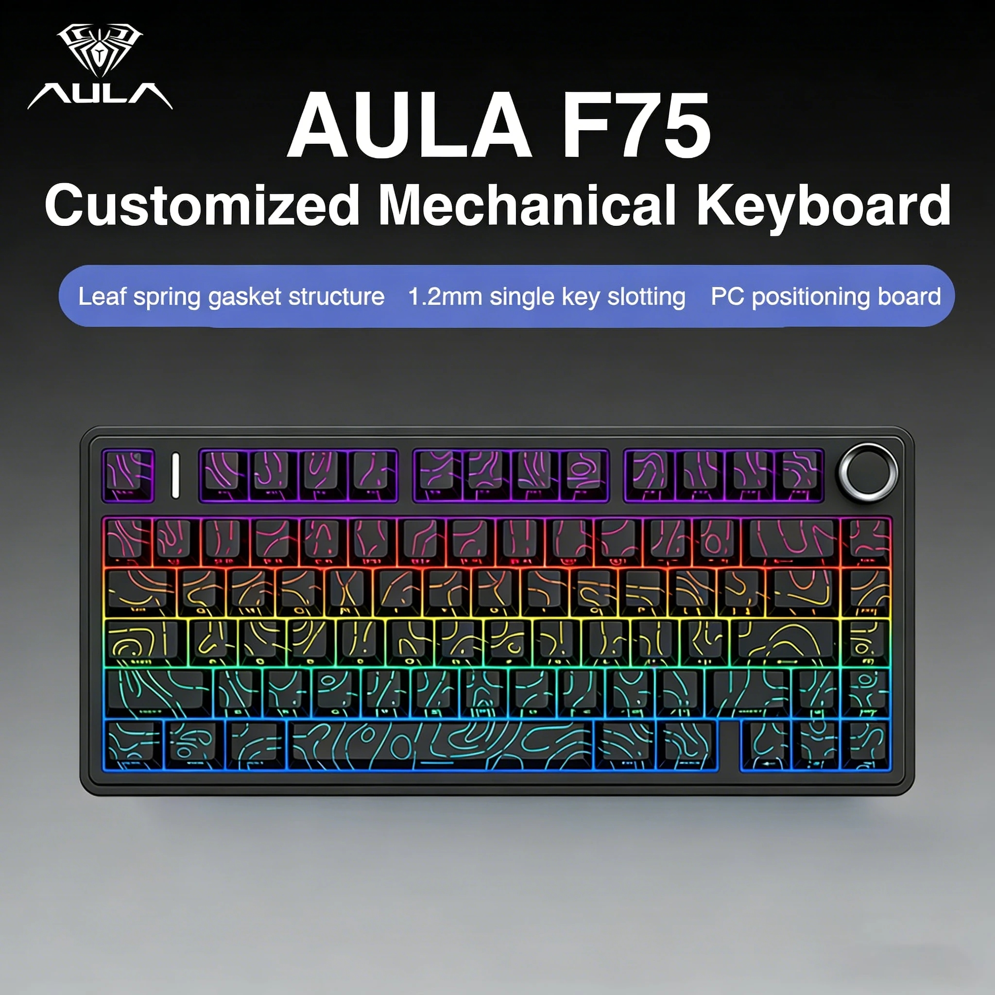 AULA F75 mechanical keyboard with rubber pads, 75% wireless hot-swappable gaming keyboard featuring five layers of padding and