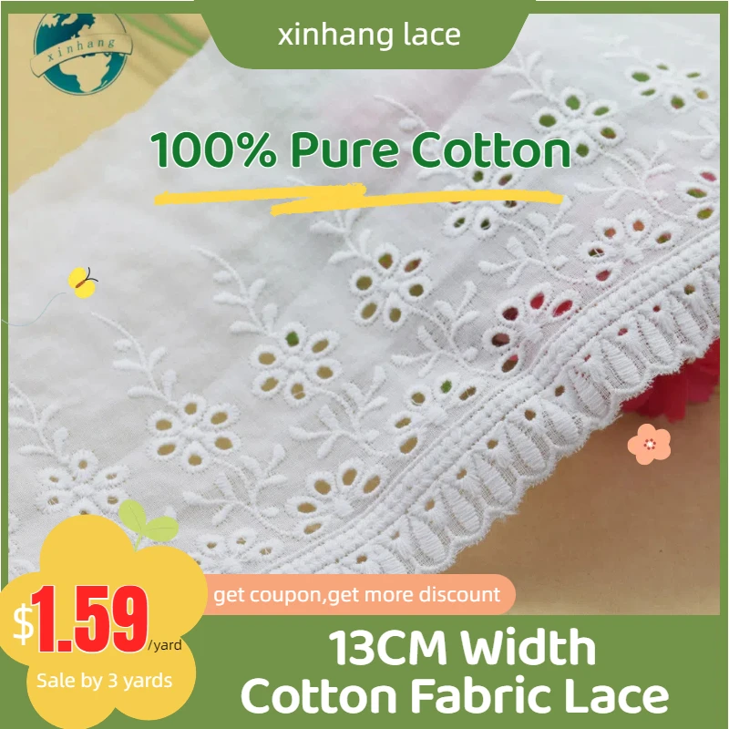 

3yards 13cm 100% Cotton embroid lace sewing ribbon french lace diy guipure trim fabric knitting DIY Garment Accessories#3305