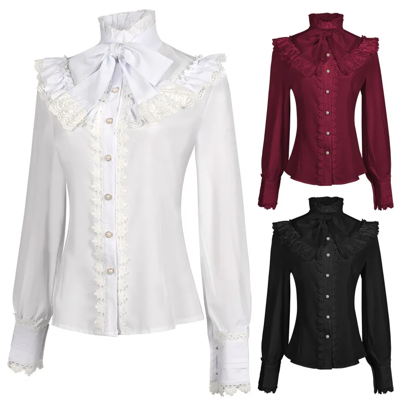 

Spring New Women Shirt Retro Long Sleeve Lace Embroidered Gothic Camisas Female Blouses