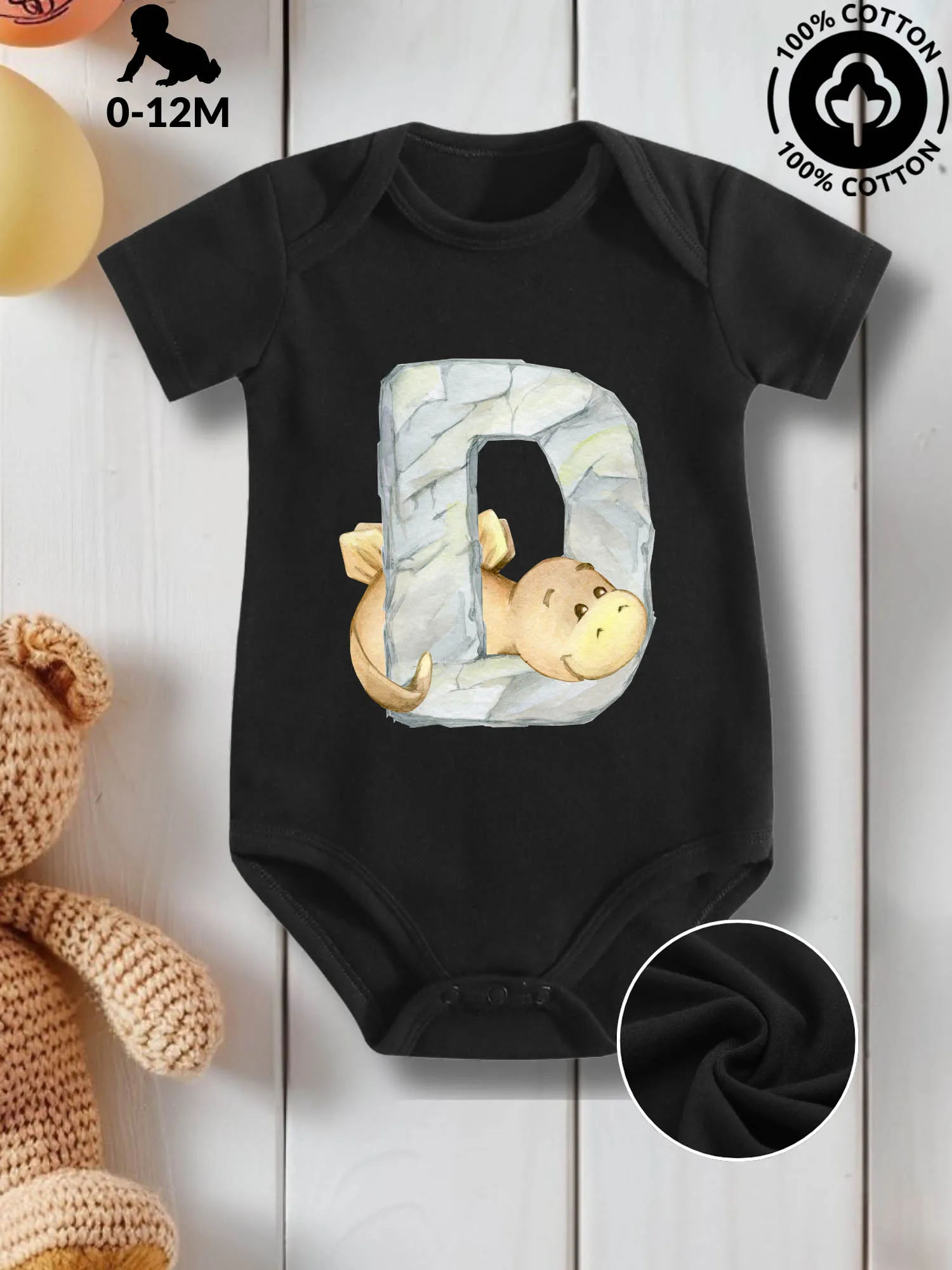 

Детский костюм для ползания унисекс Watercolor Dino D, комбинезон для ухода за кожей из чистого хлопка, всесезонная одежда, черное боди 190GSM