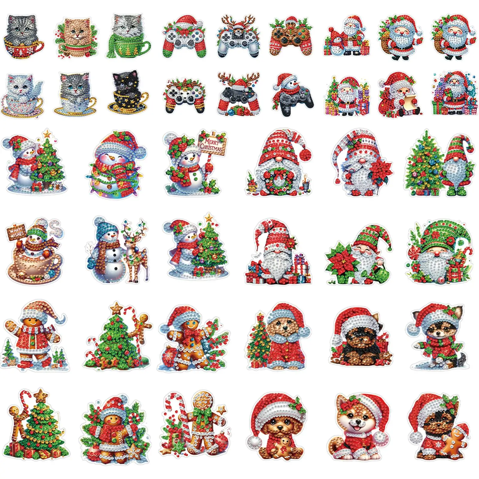 

6PCS 2D Flat Xmas DIY Crystal Refrigerator Magnet Round Diamond Rhinestone Refrigerator Stickers Diamond Art Kits for Home Decor