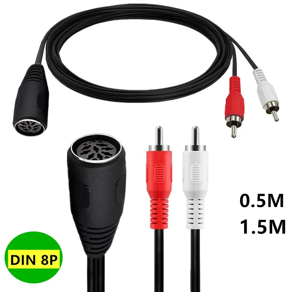 1pc DIN 8-Pin MIDI DIN 8 PIN Female Jack to Dual 2 RCA Phono Male Plug Audio Adapter Microphone Connector Cord Cable