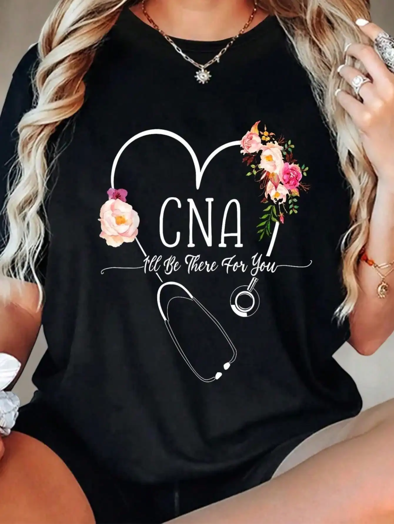 T-shirt con grafica alfabeto CNA da 1 pezzo - T-shirt a maniche corte girocollo al 100% con elastico medio, vestibilità regolare per donne e uomini