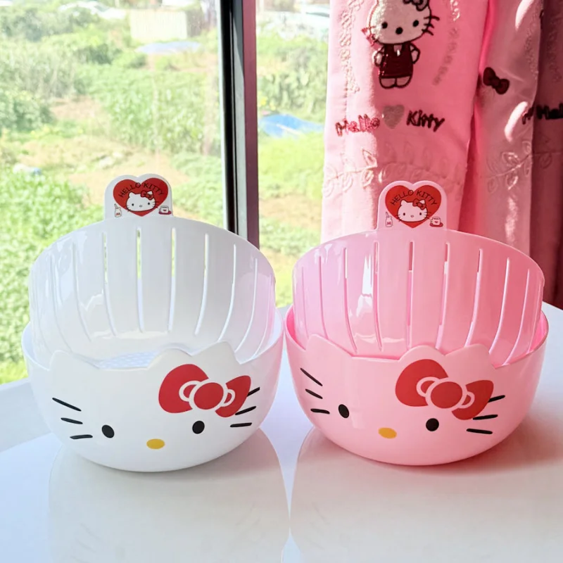Hello Kitty double-layer drain basket, kitchen vegetable washing basket, multi-functional fruit plate, living room candy plate