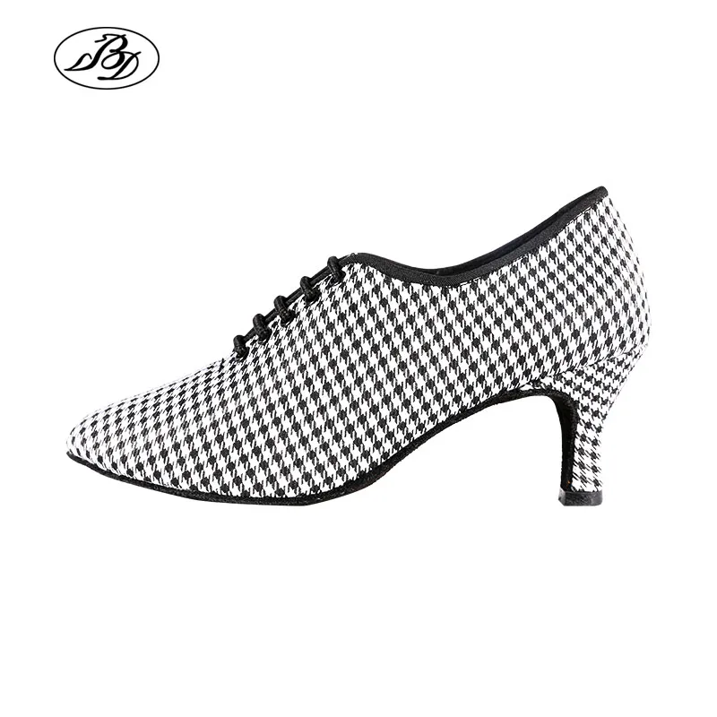 2019 turnschuhe Frauen Tanz Schuhe BD Latin Dance Standard Tanzen Hahnentritt muster Silber Damen Lehre Schuhe