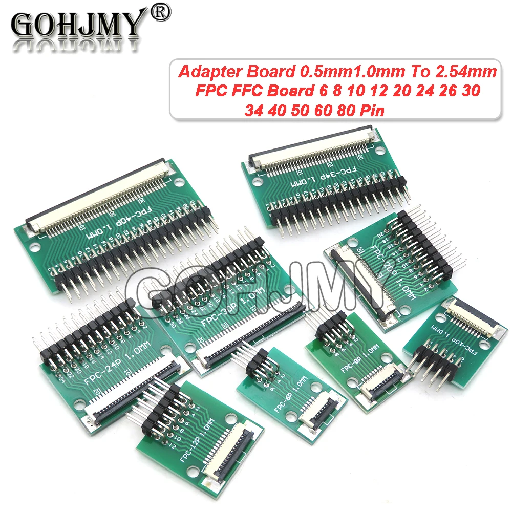 0.5mm 1.0mm To 2.54mm FPC FFC Adapter Board Connector Straight Needle And Curved Pin 6 8 10 12 20 24 26 30 34 40 50 60 80 Pin