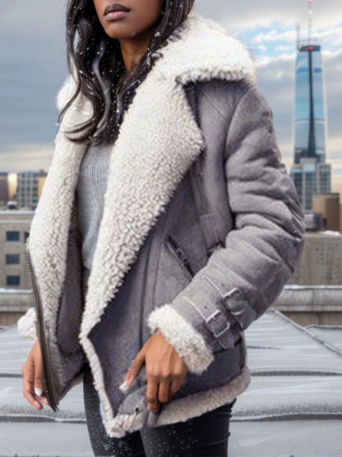 المرأة التلبيب الفراء القطن معطف الخريف الشتاء 2025 جديد المرأة دراجة نارية الجلد المدبوغ صوف الضأن سترة المرأة سترة المرأة معطف الفرو فضفاض #3