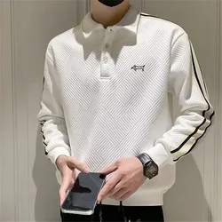 2024 Spring Autumn Long Sleeve Men's Wear Golf T-shirt Polo Tennis Shirt clothing Casual Classic Solid Round Neck Golf Top