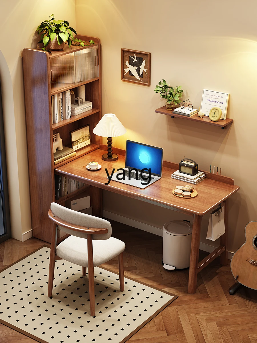 

LMM Solid Wood Corner Desk Bookshelf Integrated Table Household Computer Desk Corner Workbench