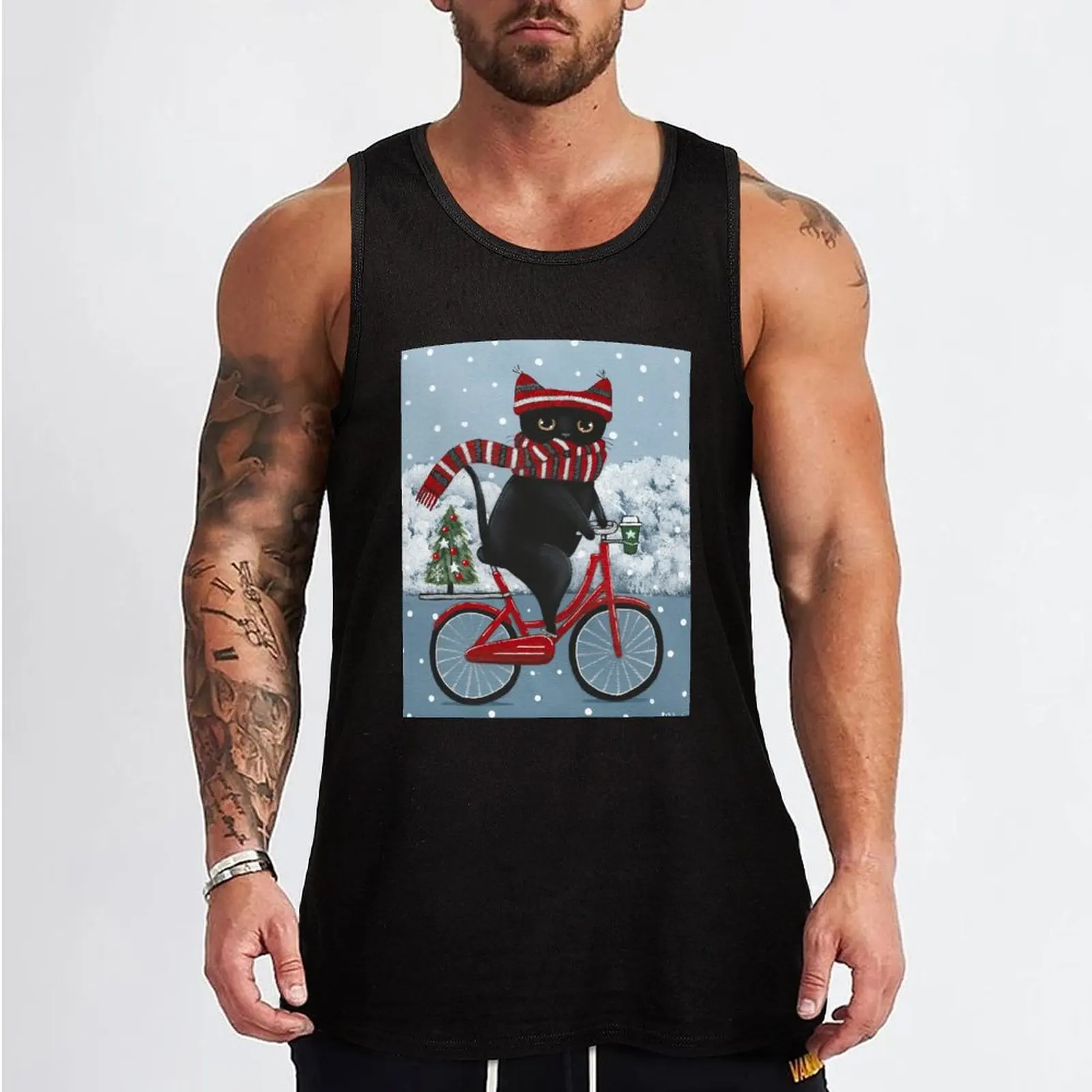 Black Cat Winter Bicycle Ride Tank Top men gym sleeveless gym shirt man fitness