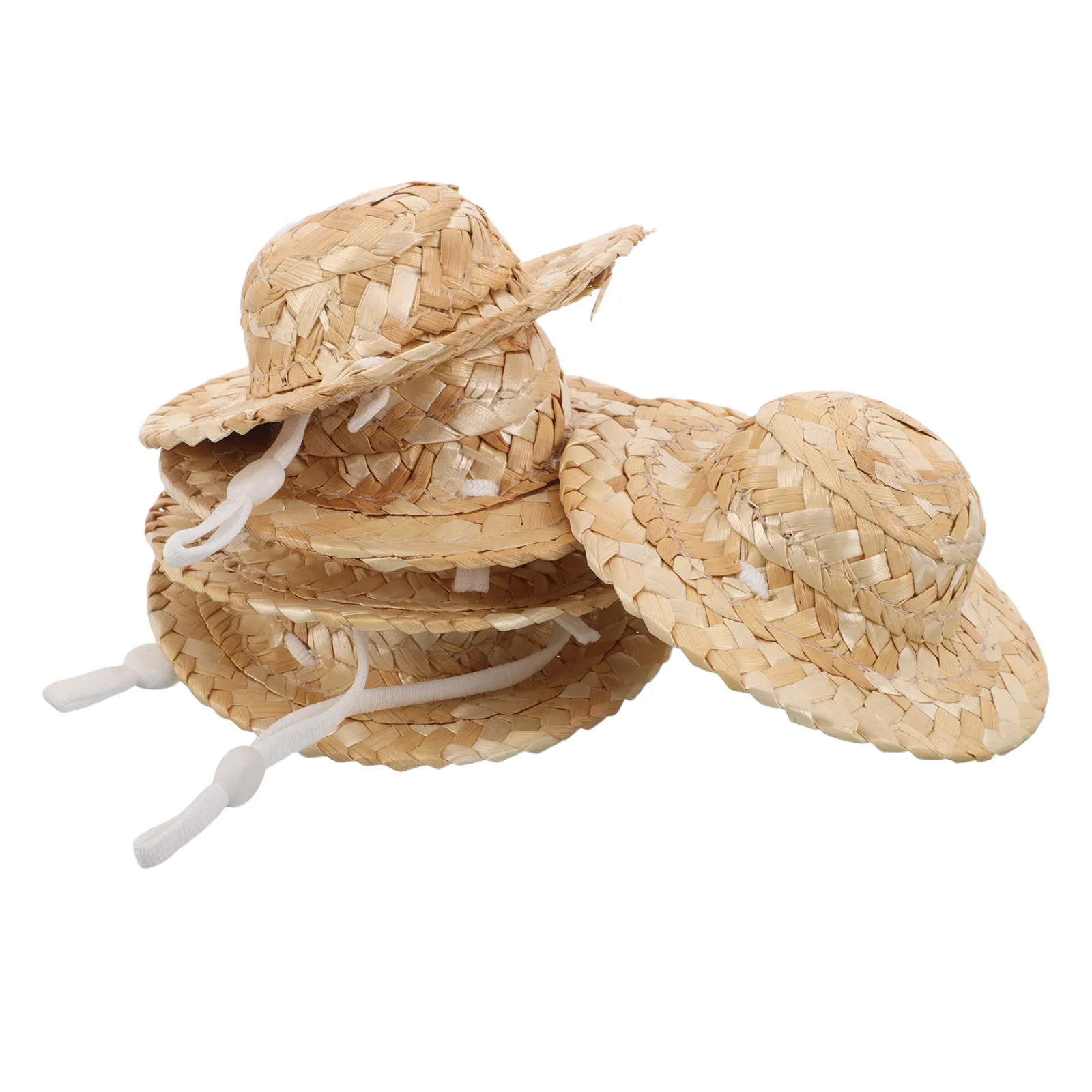

10Pcs Mini Straw Hats Handwoven Caps 8cm Diameter Tiny Dollhouse Woven Sombreros DIY Craft Hat Decorations Miniature Craft Hats