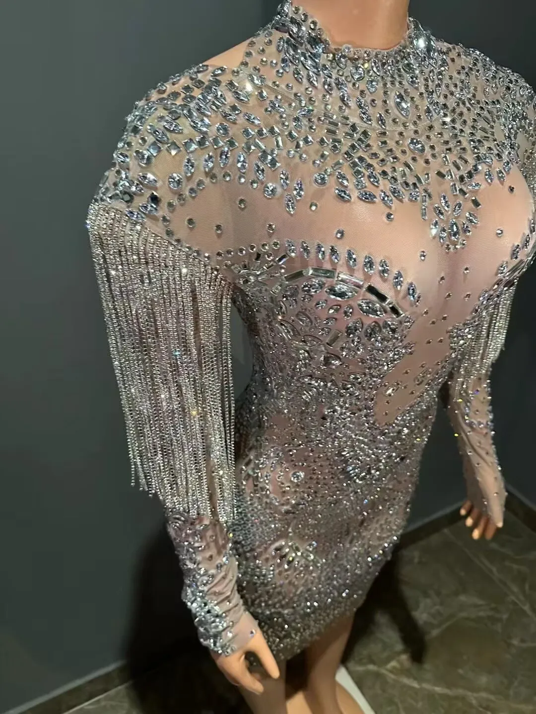 

Sexy Sheer See Through Rhinestone Dress Women Birthday Cocktail Formal Gowns Mini Black Girls Short Prom Dresses 2024 Piaochong