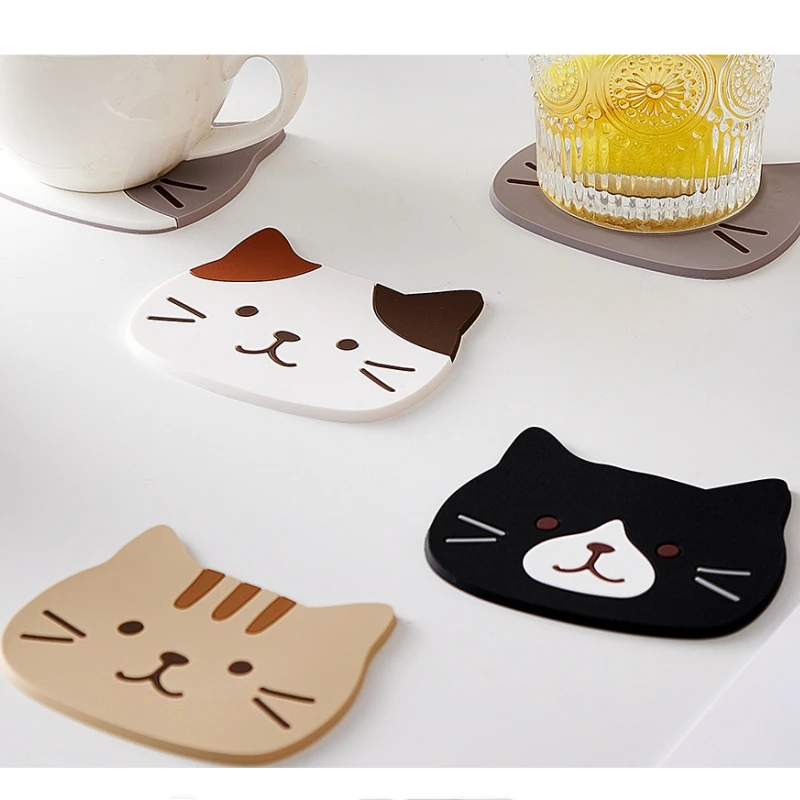 Silicone Heat Insulation Placemat Cartoon Cat Shaped Cute Coaster Kawaii Non-slip Mug Pads Dining Table Mats Kitchen Accessories