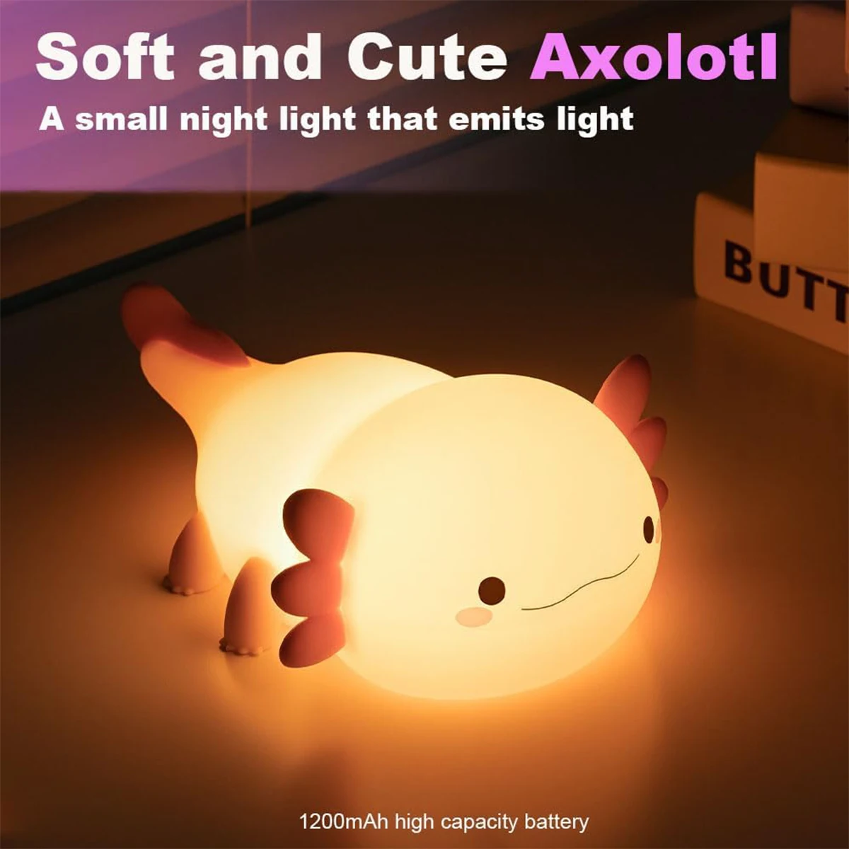 Novelty Axolotl Silicone Night Light USB Rechargeable Control Nightlights USB Rechargeable Bedside Lamp LED Tabletop Adjustable