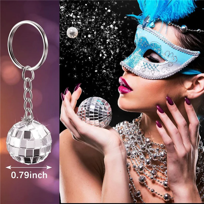 B62B-96Pcs Set Disco Ball Keychain Mirror Keyring Reflective Ball Key Chain Pendant