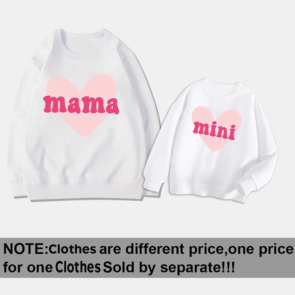 Mama Mini Print Valentine Family Matching Outfits Mom Kids Sweatshirt Family Clothes Valentine Day Party Women Children Outfits