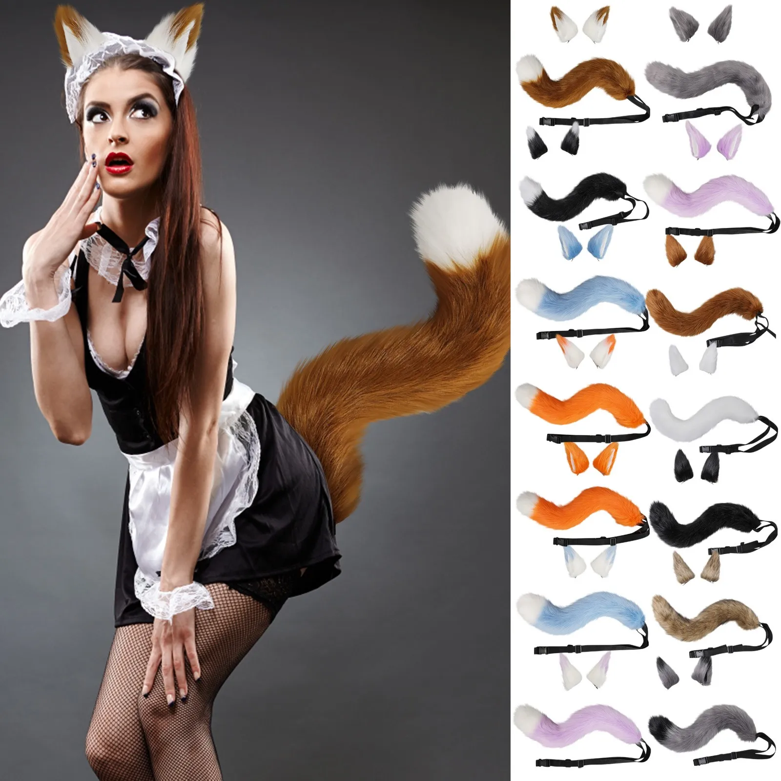 

Kawaii Hair Accessories Fox Ears Plush Tail Cute Paw Set Cosplay Secondary Yuan Anime Characters Exhibition Props Party Dress