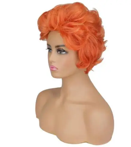 Women Roper Short Curly Red Brown Wig Orange Party Cosplay Wig Halloween Cosplay Costume Party Clown Crazy Wig