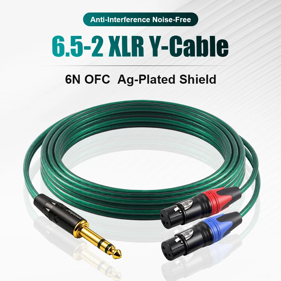 QINCROWN 6,35mm zu Splitter-Kabel, HiFi 2XLR 6N OFC Versilbert, Audiophiles Kabel für Mischpult, Verstärker, Mikrofon, Profi-Audioausrüstung