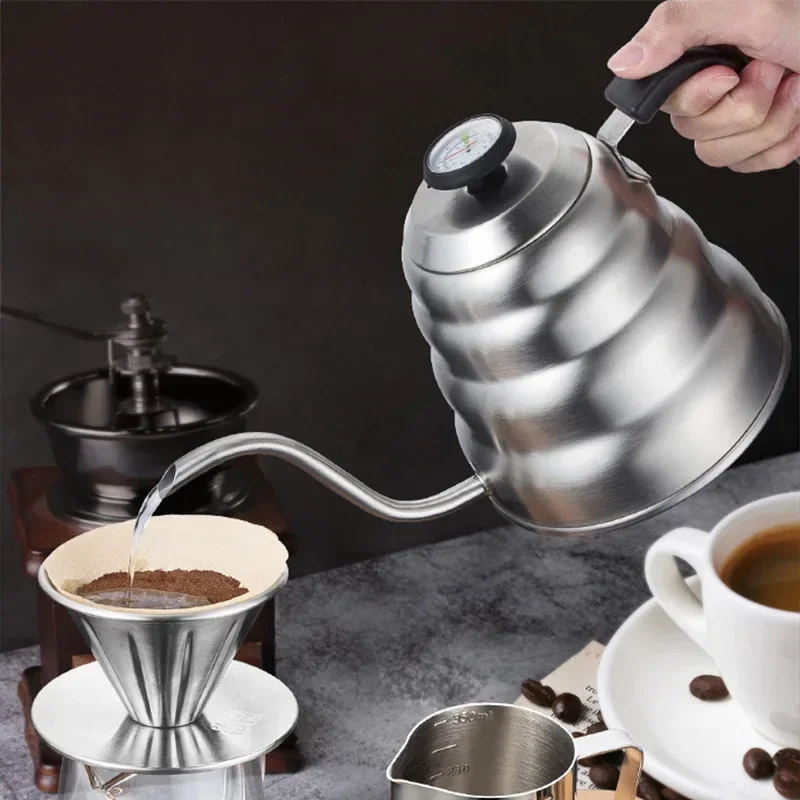 

Coffee Kettle1L/1.2L Stainless Steel Pour Over Coffee Pot Kettle Drip Kettle with Thermometer For Home Office Cafetera