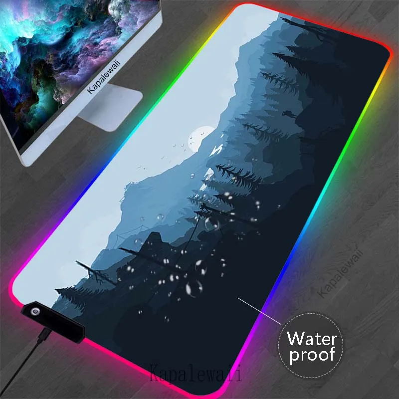 LED Forest Grande Mouse Pad para Gamer, RGB Backlit Mousepad, Bloqueio Borda, Borracha, Almofadas de mesa impermeáveis, Tapete do teclado, 900x300mm