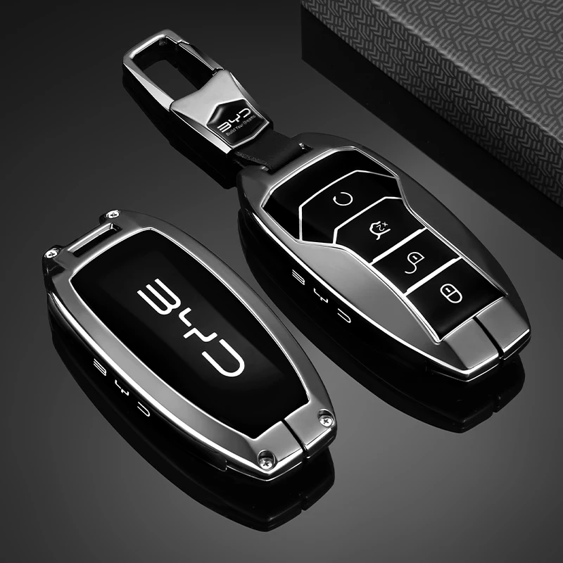 Auto-Schlüsselhülle aus Zinklegierung für BYD Auto 3 Han EV Dolphin Durable Second Song Pro Tang Dm QIn PLUS MAX Yuan Schlüsselhalter-Abdeckung mit Kette – Detail 6
