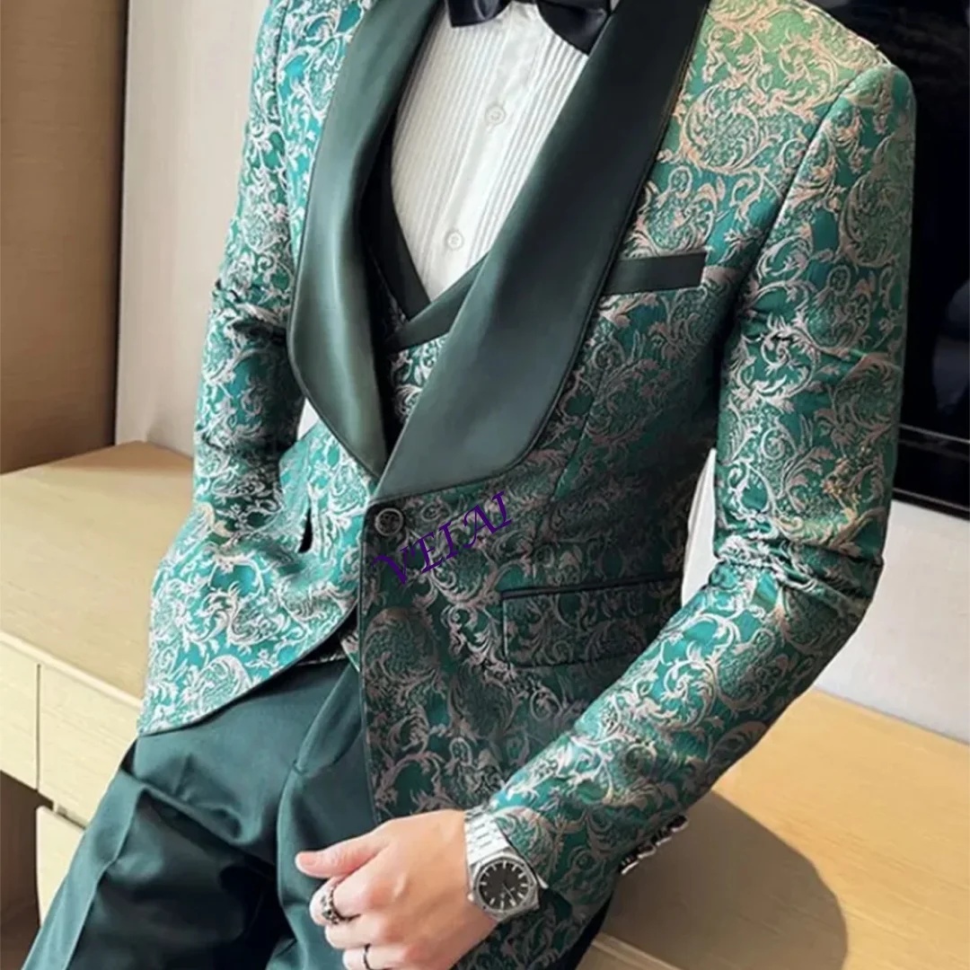 Luxury Royal Blue Men's Slim Fit Satin Suits Peaked Lapel Tuxedo 2 Piece Customized Blazer Jacket And Pants Set for Wedding