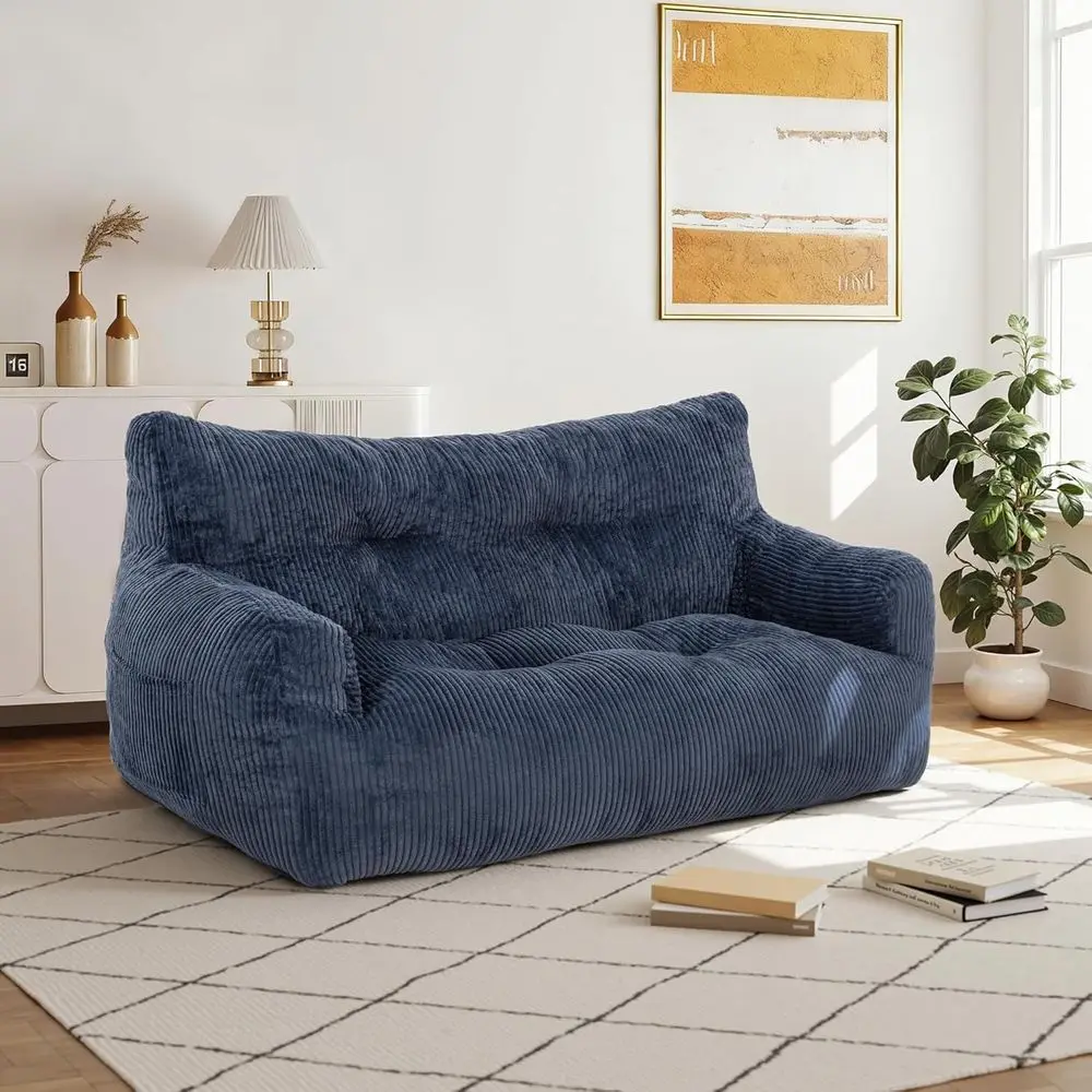 59 Inch Velvet Bean Bag Chair, 2-Seat Sofa, Ultra Soft, Washable Cover, Corduroy Lazy Sofa Bed for Adults, Ideal for Living Room