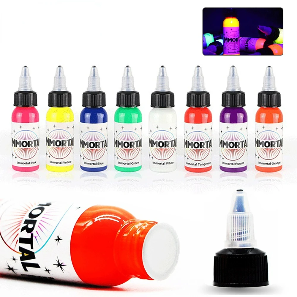 

15ml Professional Tattoo Uv Ink Safe White Purple Green Light 7 Colors Fluorescent Tattoo Pigment Permanent Makeup Body Painting