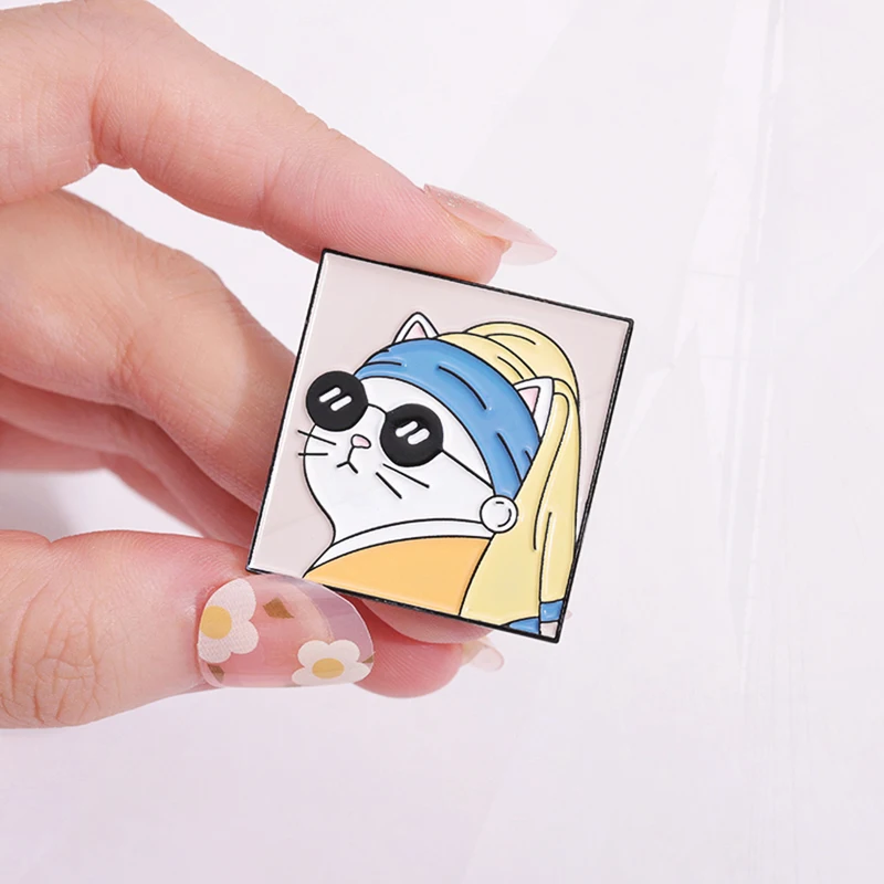 Painting Good Vibe Pines Lapel Badges Cartoon Animal Fun Jewelry Gift Friends I Love Meow Enamel  Brooch Custom Oil