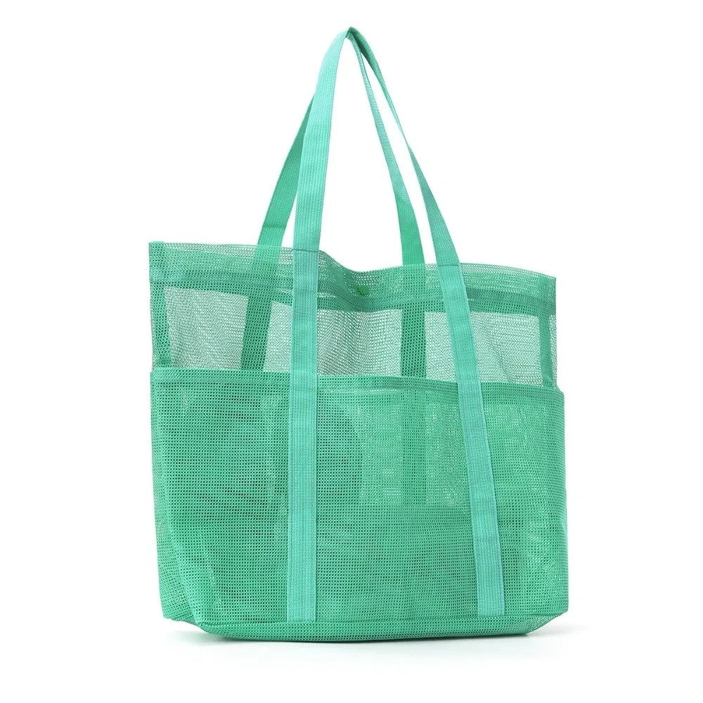 

Fashion Quick Dry Mesh Beach Tote Bag Transparent Reusable Beach Tote Bag Sandproof Multiple Pockets Swim Pool Bag Swimming