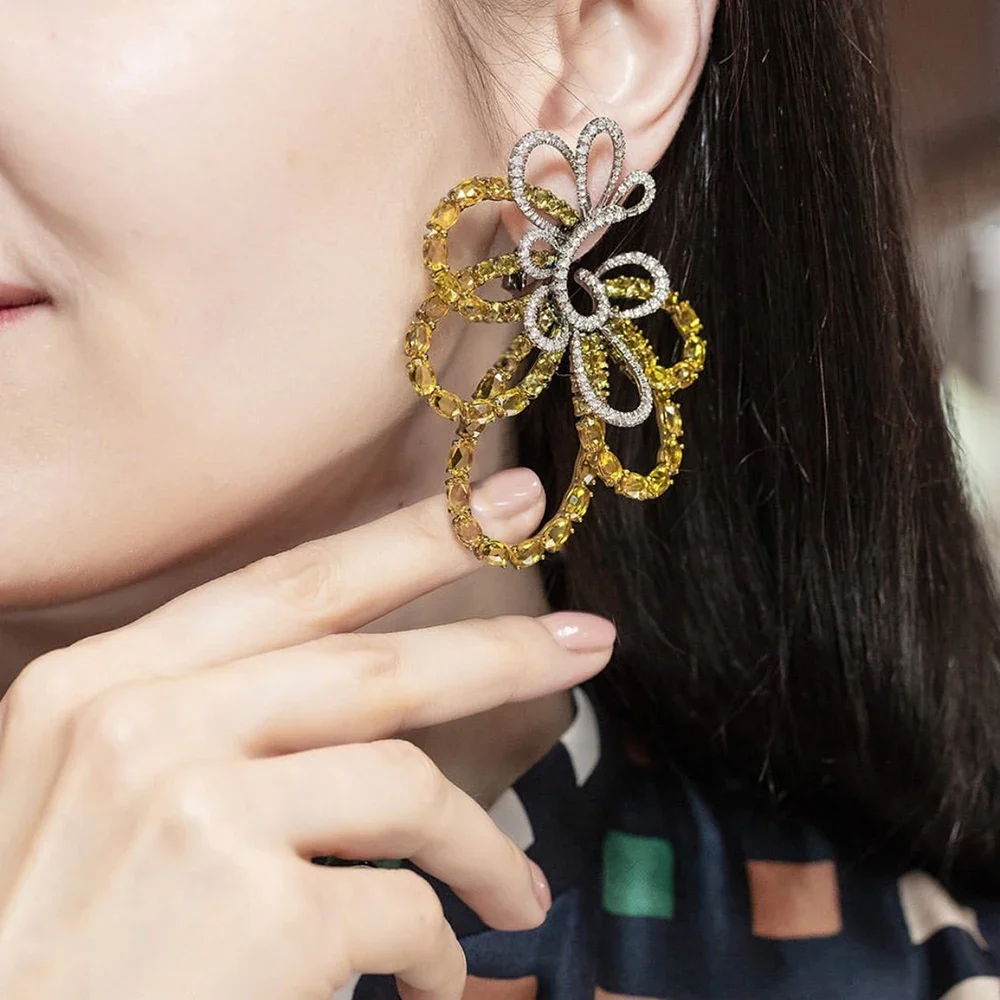 

Soramoore Gorgeous Shiny Big Flower Earrings For Women Girl Bridal Wedding Fashion Birthday Christmas Gift High Quality