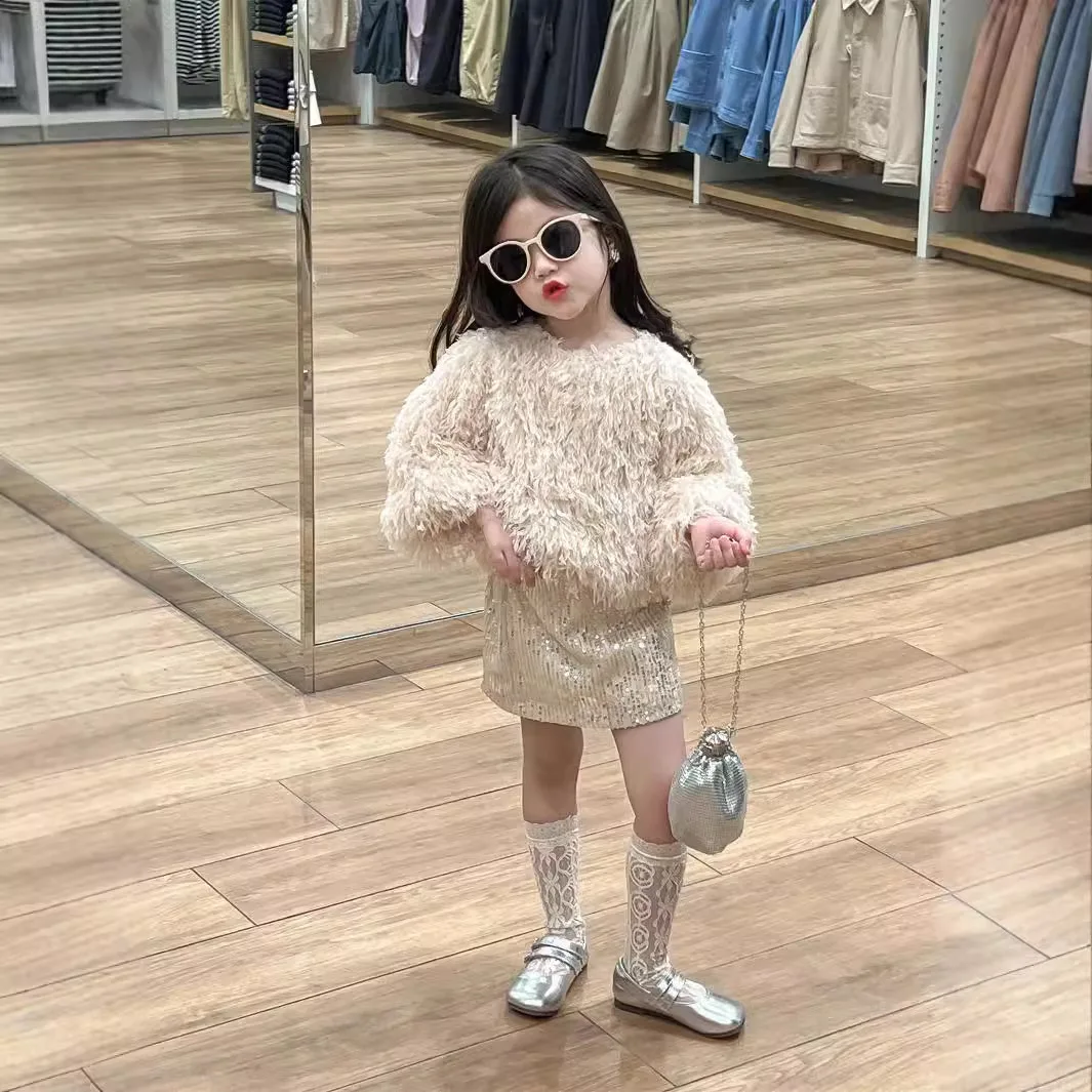 معطف ريش النعام المقلد الجديد لخريف 2025 للفتيات #1